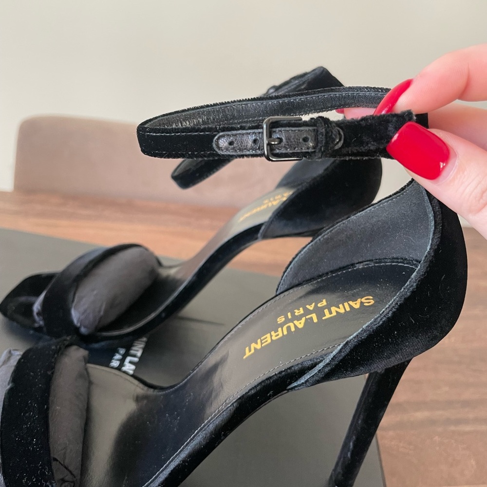 Saint Laurent Amber Velvet Sandals - Picture 7 of 10